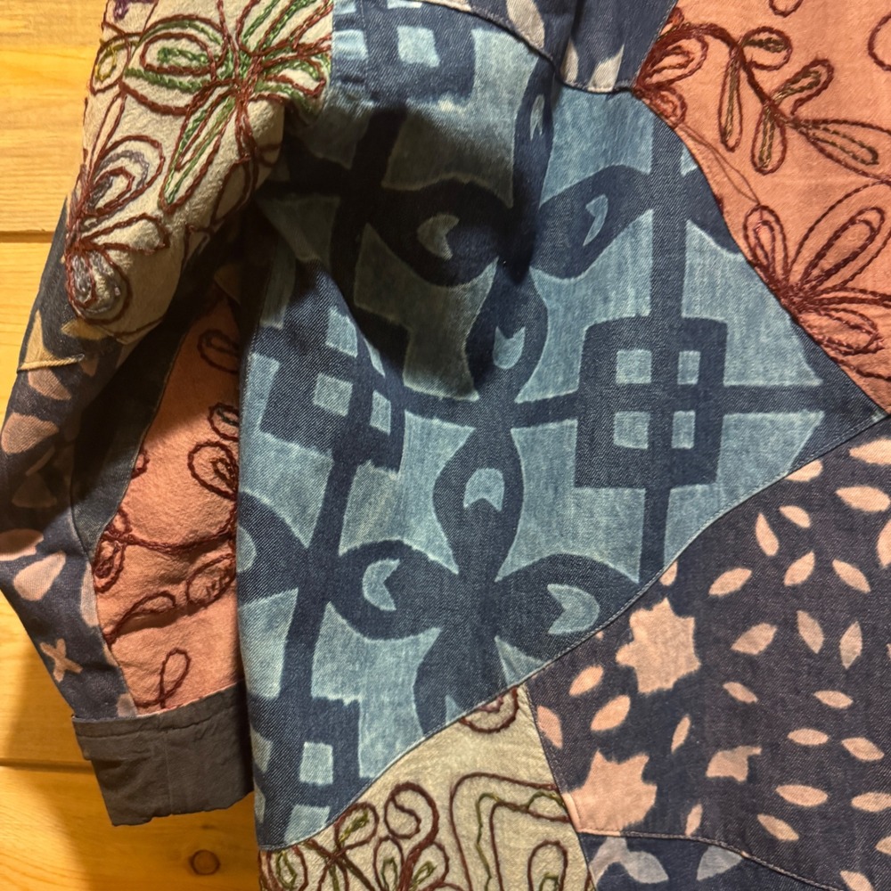 Sacred Threads Patchwork Indigo Blue Cotton Jacke… - image 11